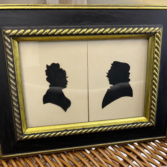 Vintage black and white silhouette couple framed 5x7 in paper - Picture 1 of 3